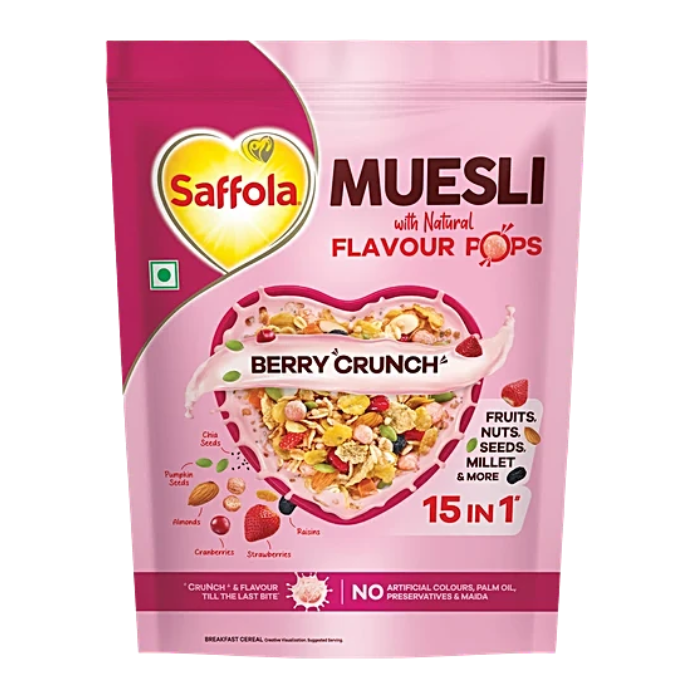 Saffola Muesli - Berry Crunch With Flavour Pops, 450 g 