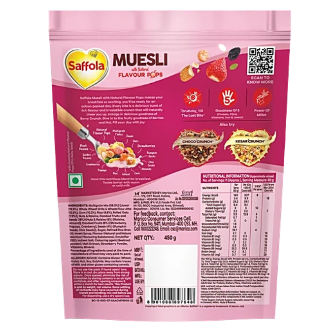 Saffola Muesli - Berry Crunch With Flavour Pops, 450 g  – image 2