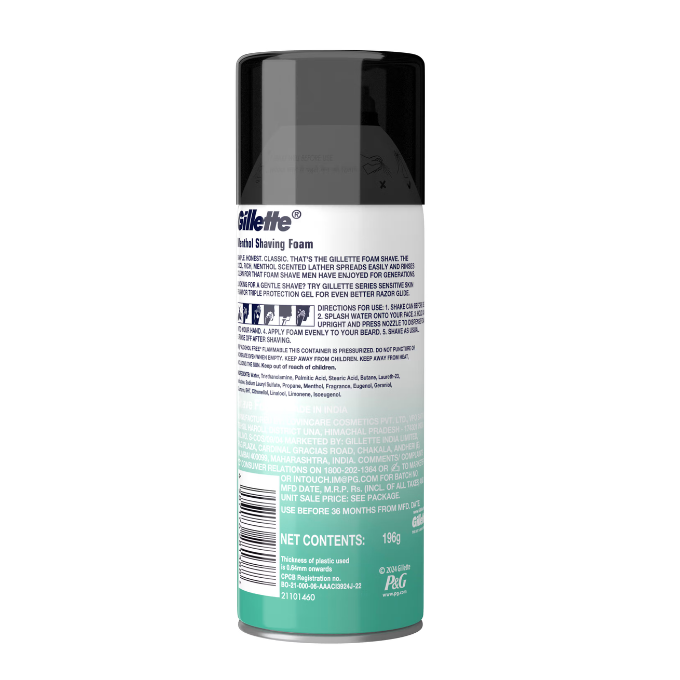Gillette Classic Menthol Shaving Foam (196gm) – image 2