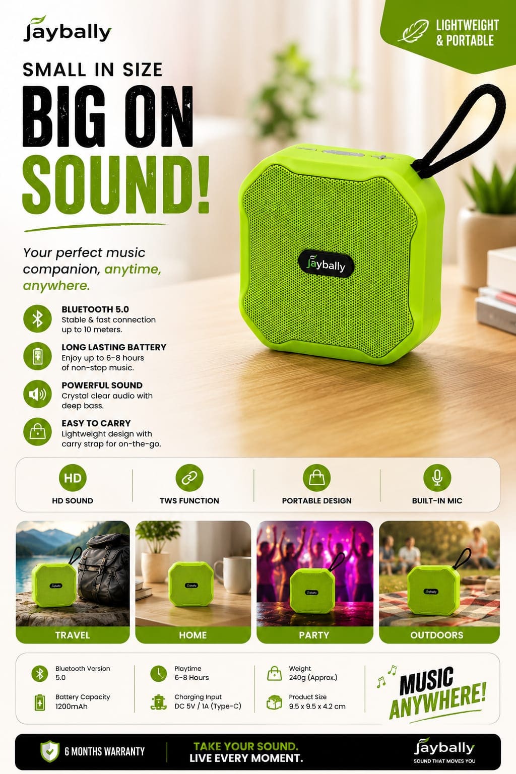 Jaybally Mini Portable Wireless Bluetooth Speaker – Compact Rechargeable Outdoor Speaker – image 3