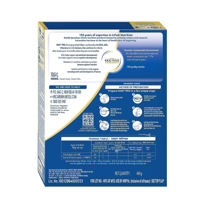 NESTLE Nan Pro 2 Follow-Up Formula Powder, After 6 Months Stage 2 400g Refill Pack  – image 2
