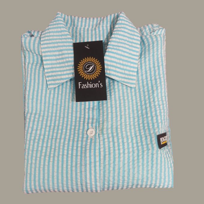 Girls Sky Blue Striped Tie-Front Crop Shirt | XL | Cotton material | Korean & chinese crop top | – image 3