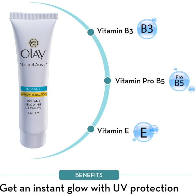 OLAY Natural Aura Radiance Cream with Vitamin B3, Pro B5, E and UV Protection (20 g) – image 3