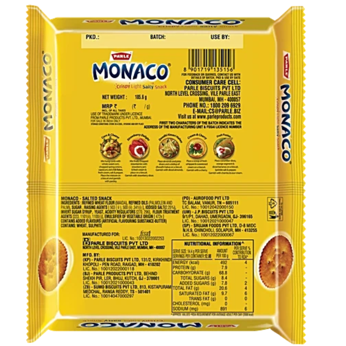 Parle Monaco Salty Snack Biscuits - Classic Regular, – image 2