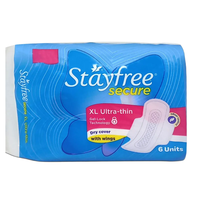 Stayfree Secure Dry Cover Pads with Wings XL, 6 Count