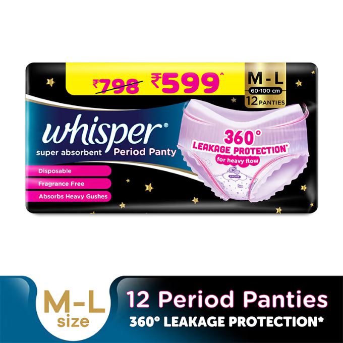 Whisper Super Absorbent Period Panty, 12 M-L Pants