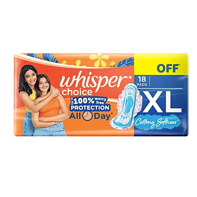 Whisper Choice Sanitary Pad - With Wings, Provides Stain Protection, xL, 18 pcs – image 1