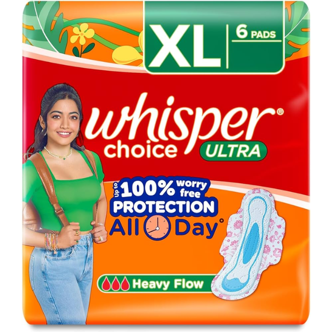 Whisper Choice Sanitary Pads for Women, XL, 6 N