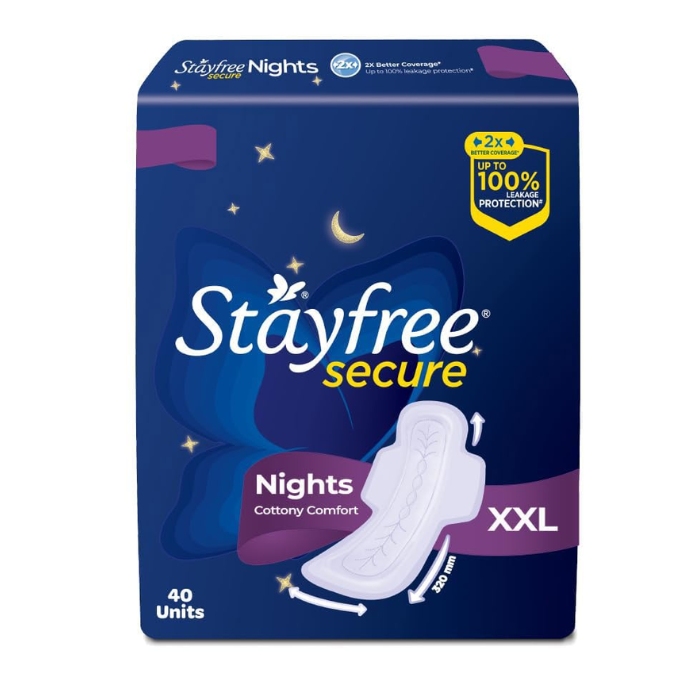 Stayfree Secure Nights XXL | 40 Pads| Cottony Soft Sanitary Pads