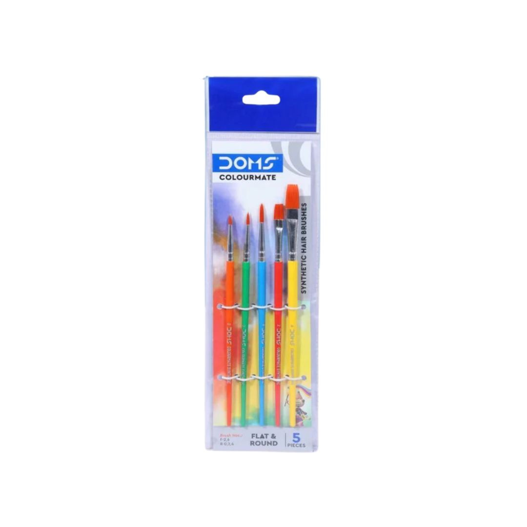  Doms Colourmate Synthetic Hair Brushes Set Round & Flat ( 5 pieces ) / 0 number brush