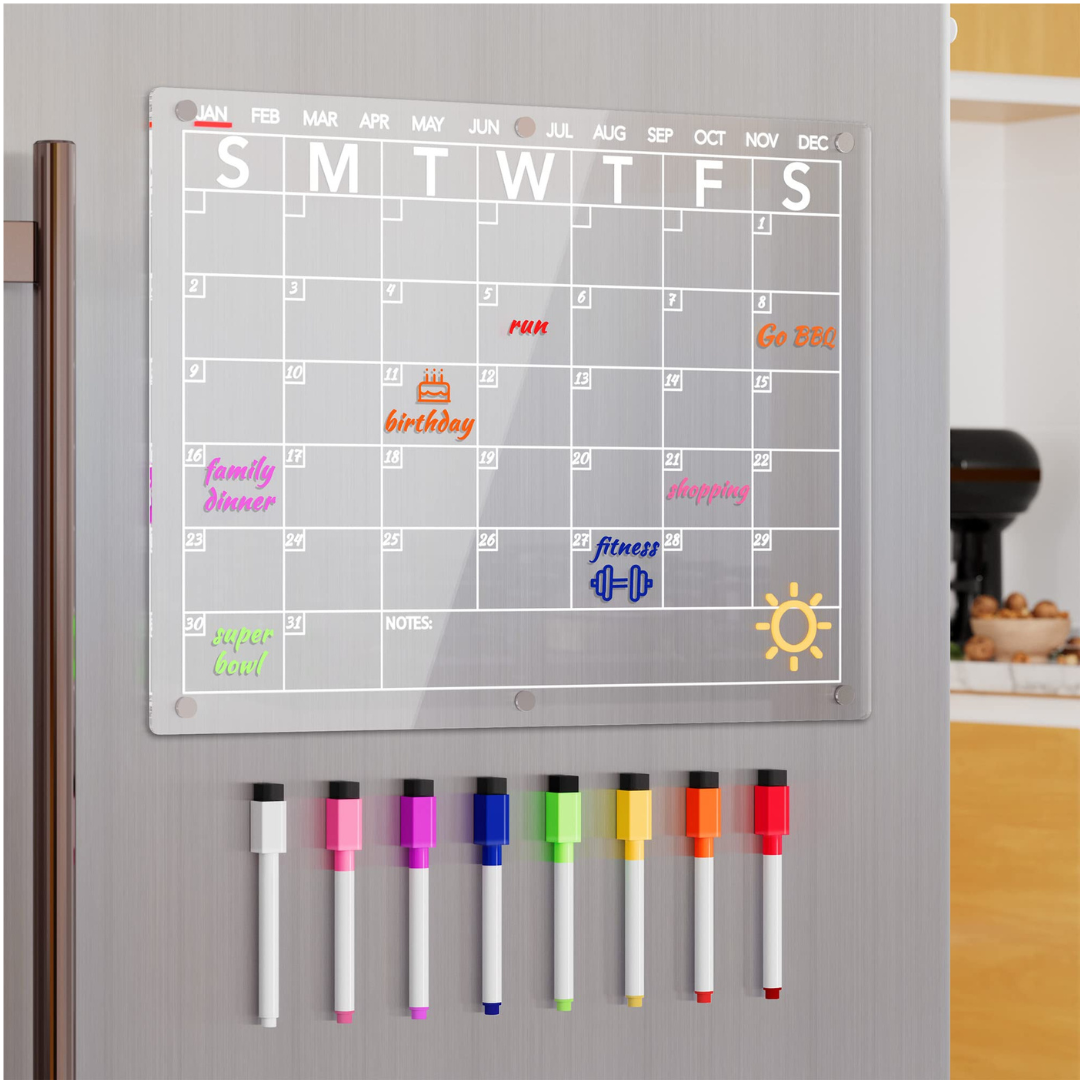 Fridge Magnetic board DIY writting notes acrylic calendar pad (Acrylic plate, stand, Board, Pen, eraser) 