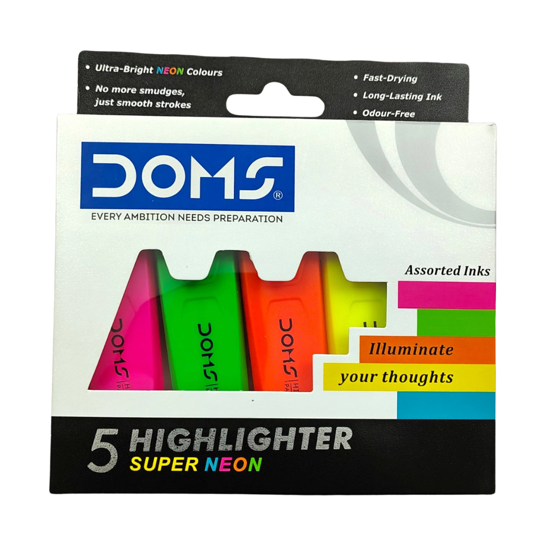 Doms Super Neon Highlighter pens - 5 Pcs highlighters