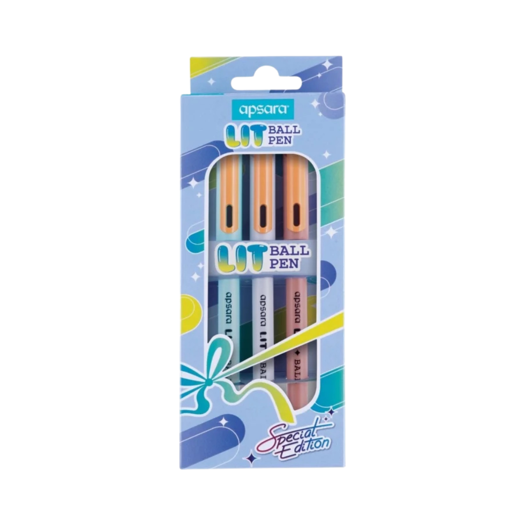 Apsara Lit Ball Pen - ( Red , Black , Blue ) 3 pen set for gift / gift set – image 1