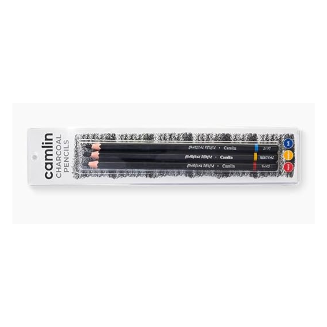 Camlin Charcoal Pencil - 3 pcs ( Hard , Medium Soft ) / Dark Drawing pencils  – image 2