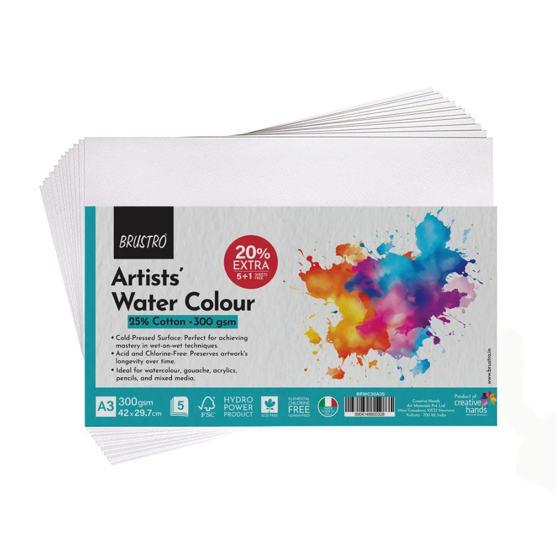 A3 - Brustro Artists Water Colour Drawing Sheets - 300gsm ( 42 x 29.7 )  - 5 sheets 