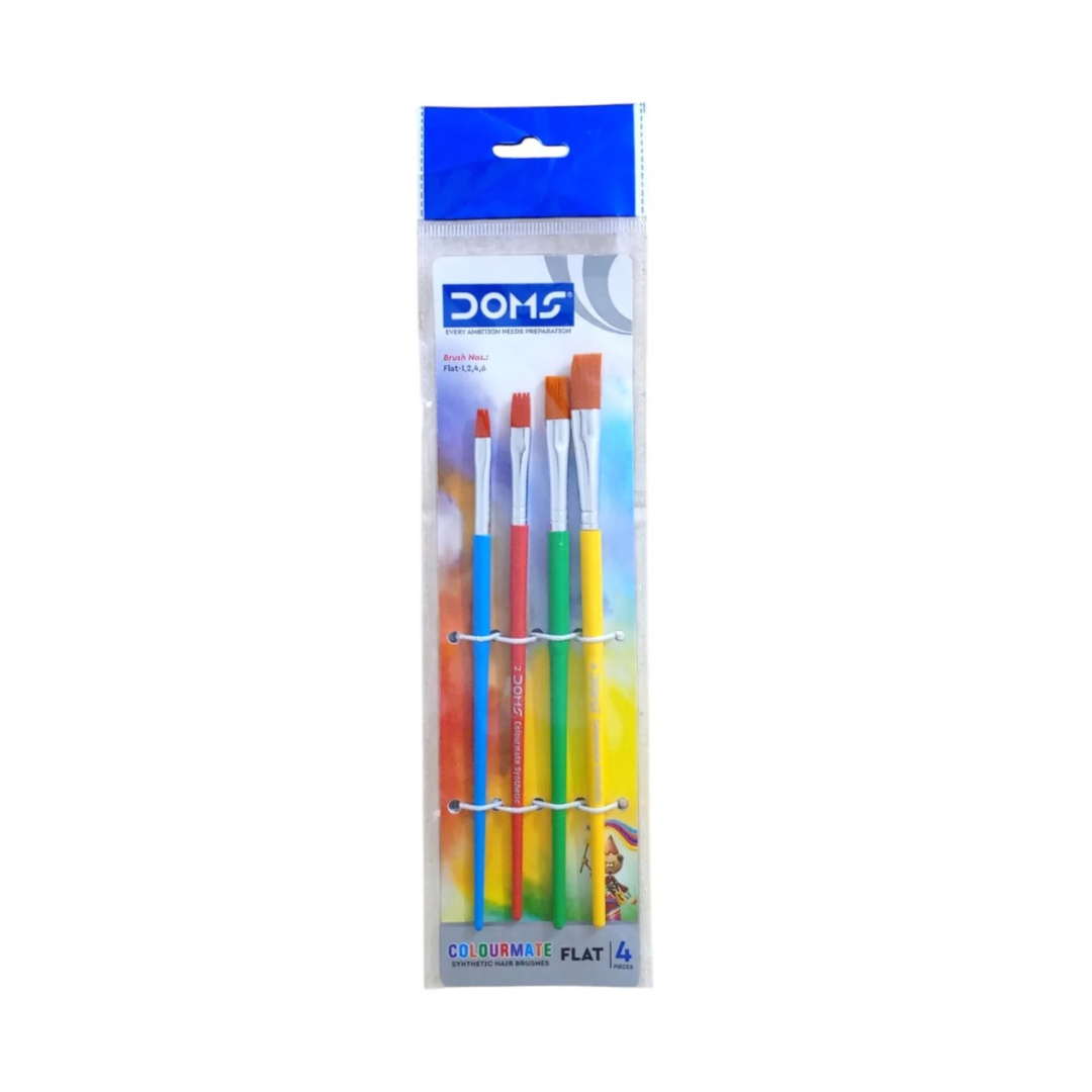 DOMS Colourmate Synthetic Flat Hair Paint Brush Set - 4 brush set / Flat brush set