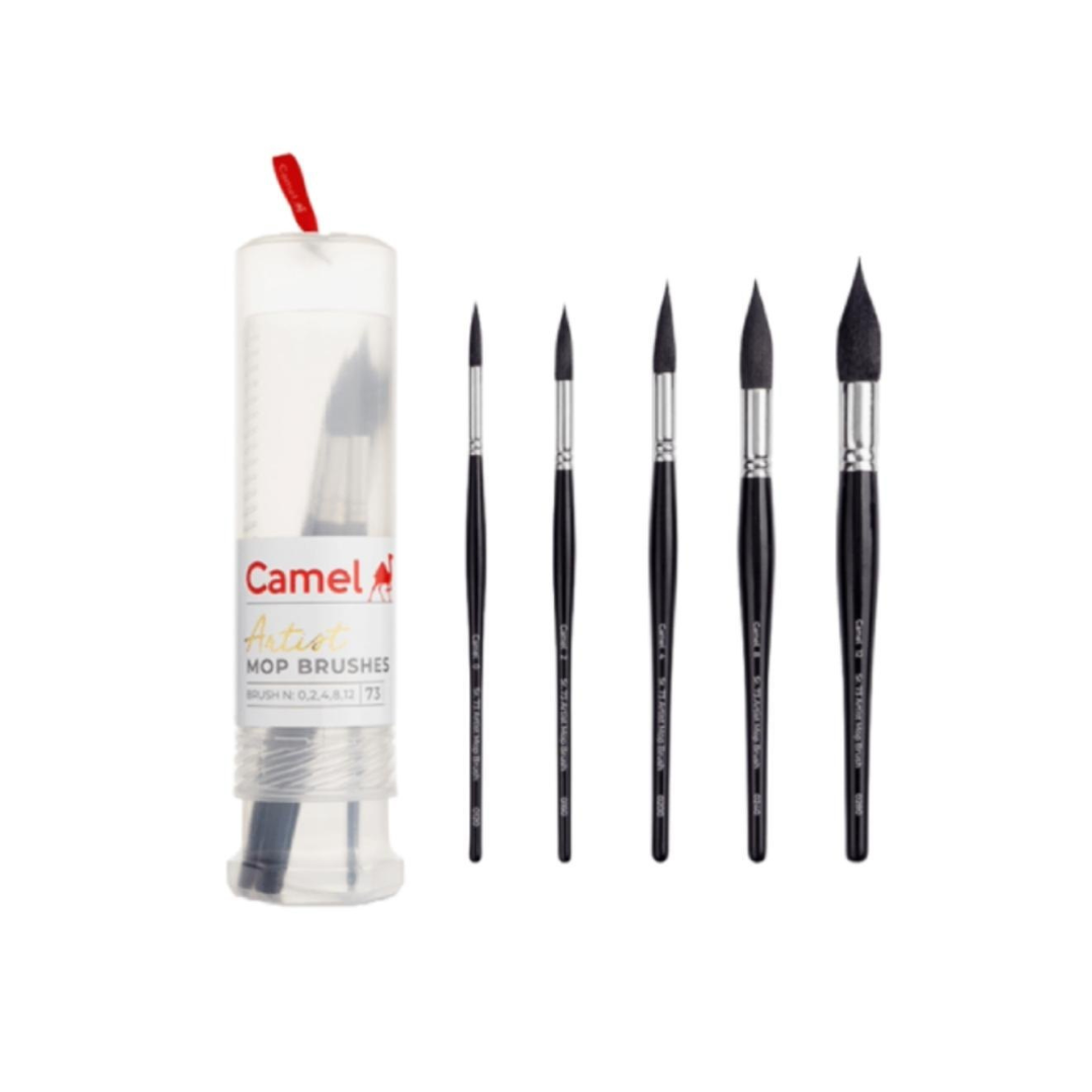 Camel Artist Mop Brushes / brush set of 5pcs ( Brush NO. 0 , 2 , 4 , 8 , 12 ) – image 1