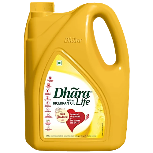 Dhara Refined Rice Bran Oil, 5 Ltr