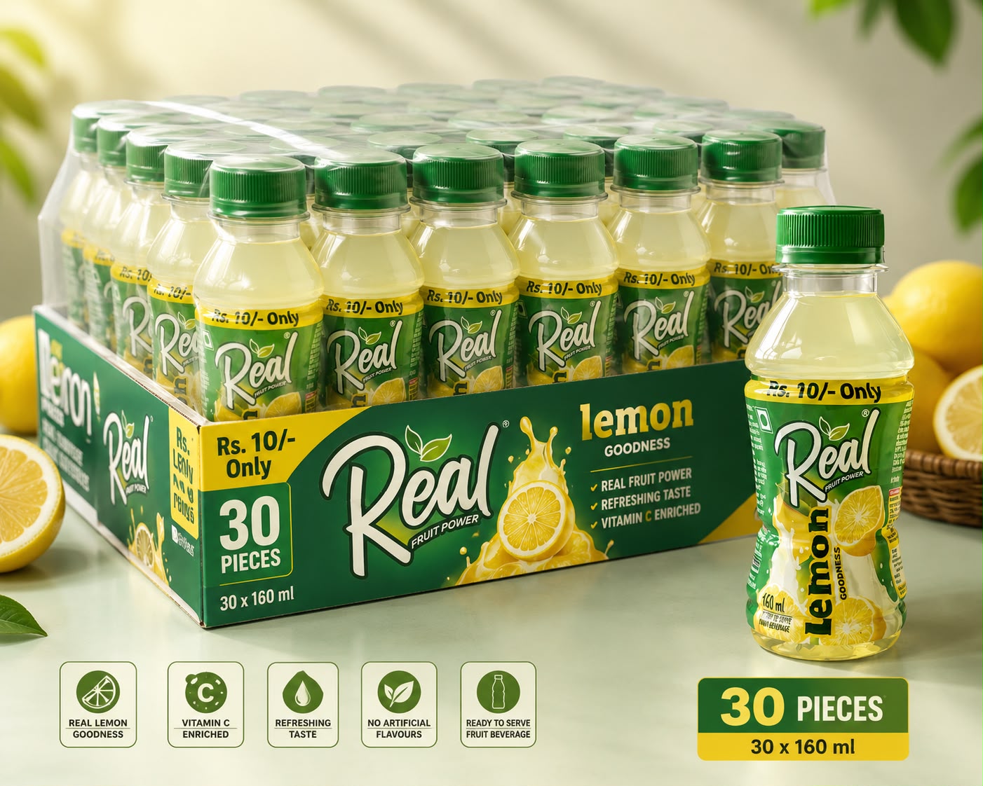 Real Fruit Power Lemon Juice, 150ml Bottle ( Full Crate Pack of 30) – image 1
