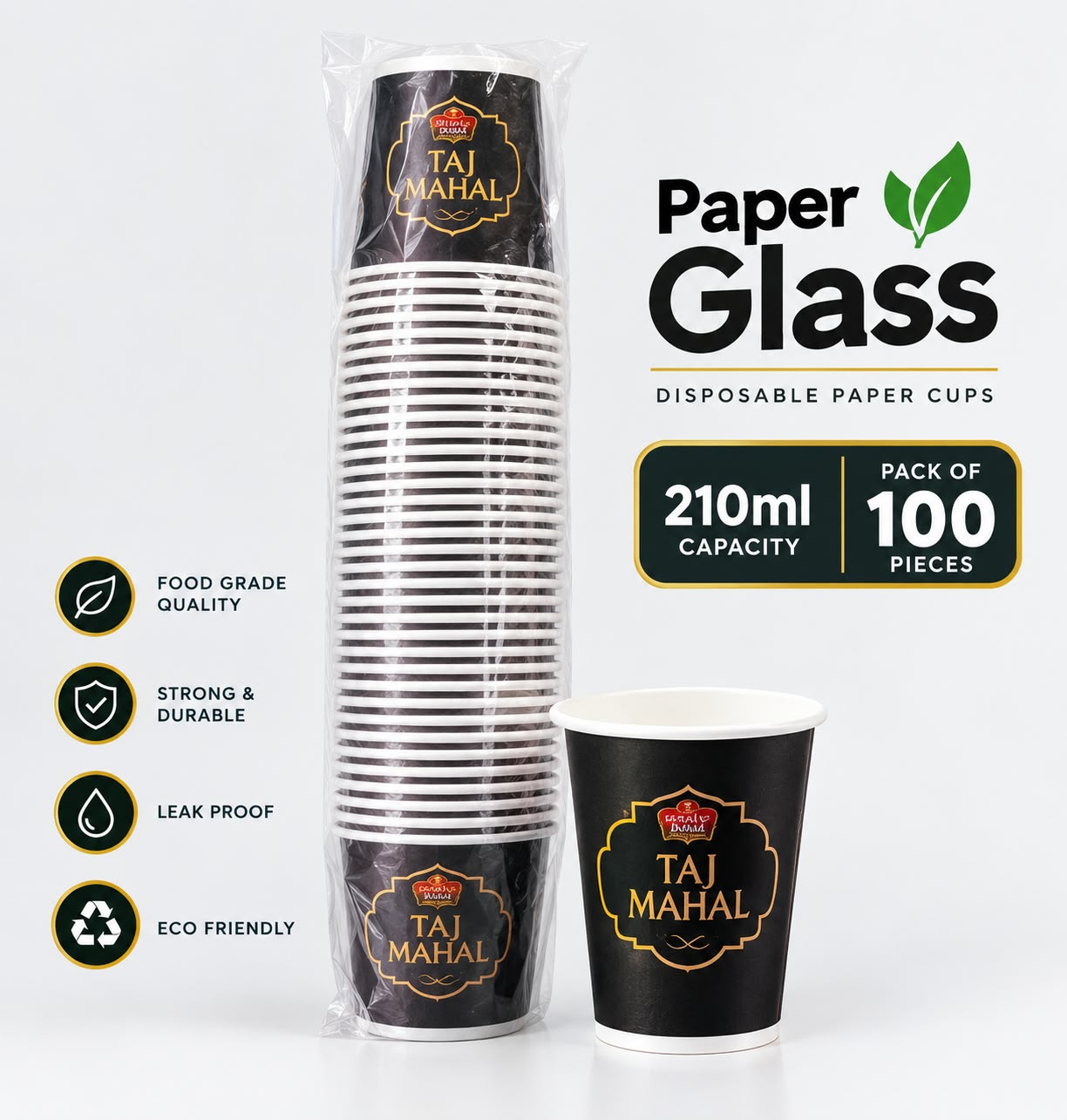 Paper Glass - Pack of 100 Pieces - 210ml Capacity (Best Quality)
