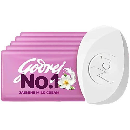 Godrej No.1 Bathing Soap - Jasmine Milk Cream - 100g (Pack of 4+1 Free)